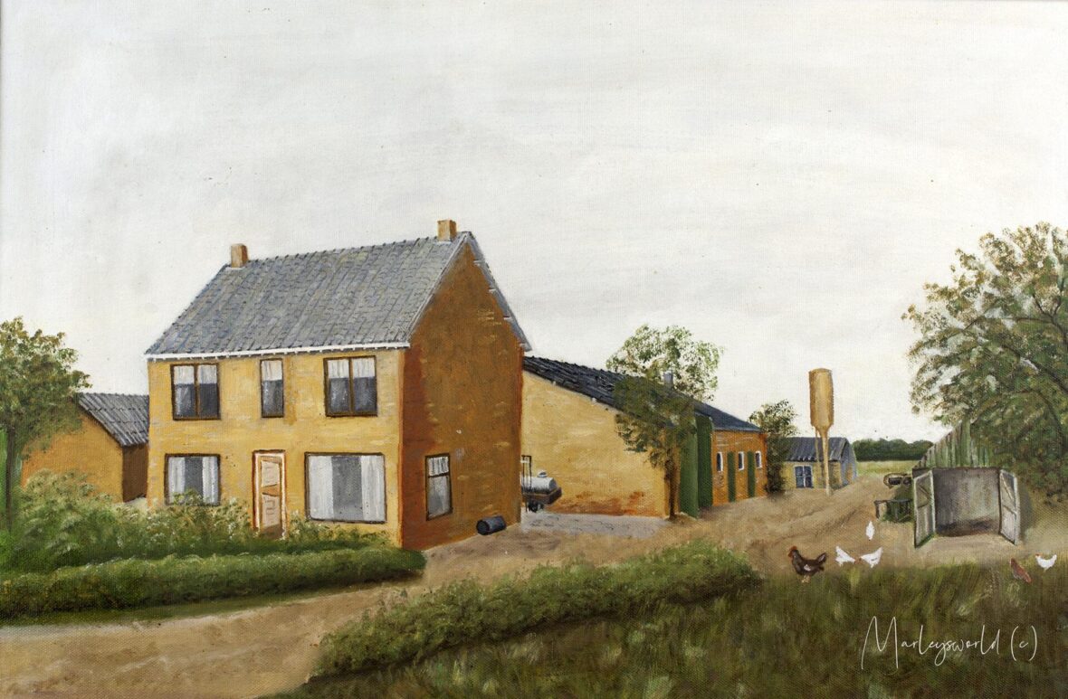 Schilderij met een boerderij uit Heinis erop.