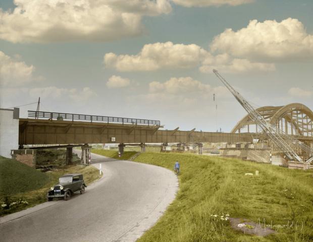 Colorized photo from negative Hedelse bridge 1937